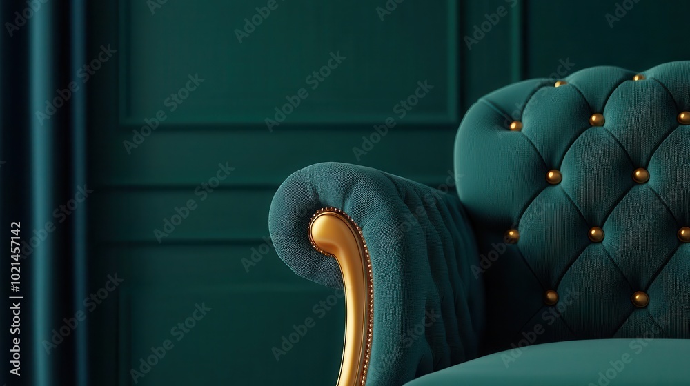 Obraz premium Render of a luxurious living room with velvet furniture and gold accents, luxury living, elegant interior