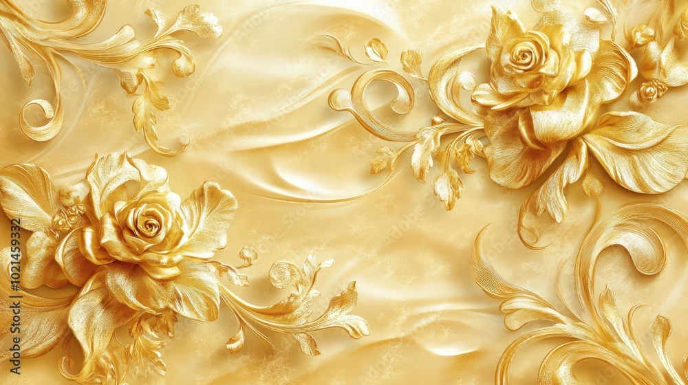Gold Flourish Ornament Background with Intricate Motif for a Luxurious Look Gold Flourish Ornament Background with Intricate Motif for a Luxurious Look