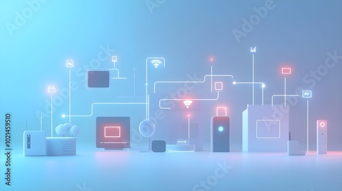 minimalistyczna, internet rzeczy, smart home, technologie, połączenia, symbole, nowoczesność, innowacje, urządzenia, obwody, cyfrowe, wizualizacja, interakcje, systemy, inteligentne urządzenia, techno