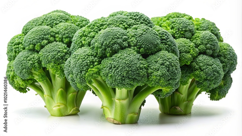 Fresh Dark Green Broccoli Heads on Isolated White Background Fresh Dark Green Broccoli Heads on Isolated White Background