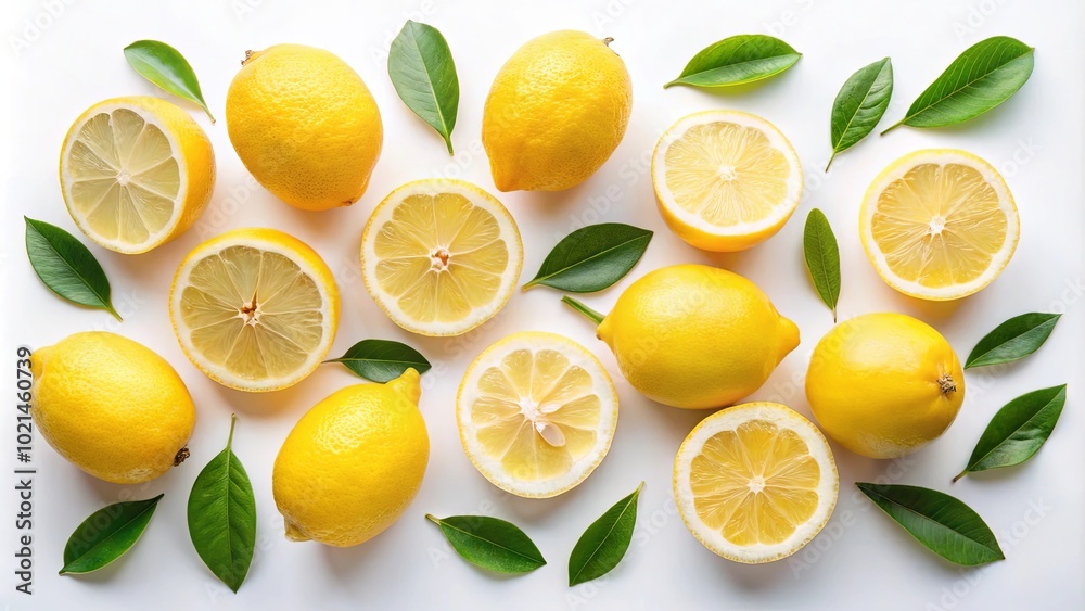 Fresh Sliced Lemons with Green Leaves Arrangement Fresh Sliced Lemons with Green Leaves Arrangement