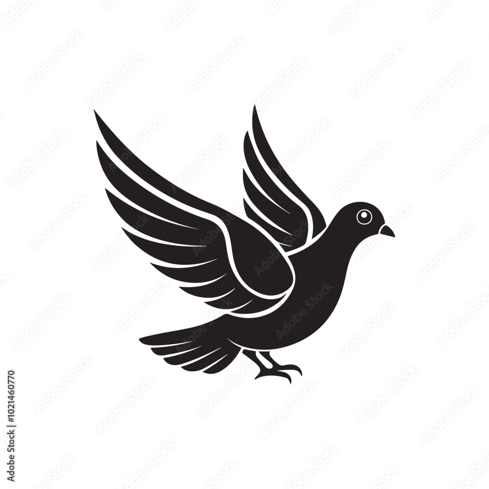 Pigeon silhouette vector, black and white silhouette, vector and illustration Pigeon silhouette vector, black and white silhouette, vector and illustration