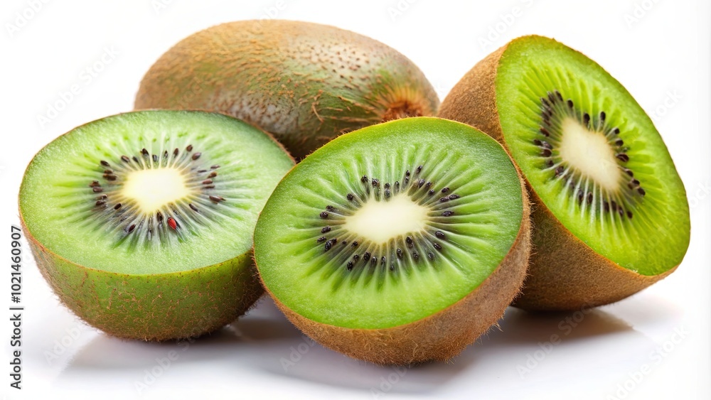 Fresh Sliced Ripe Kiwi Fruits Isolated on White Background Fresh Sliced Ripe Kiwi Fruits Isolated on White Background