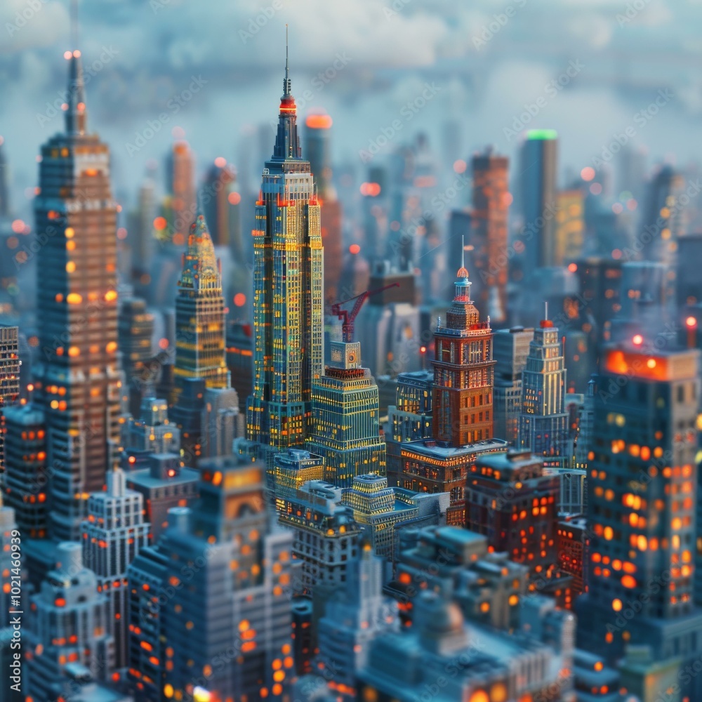 Obraz premium Pixelated Cityscape Skyline Architecture Illustration