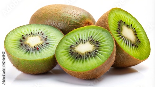 Fresh Sliced Ripe Kiwi Fruits Isolated on White Background