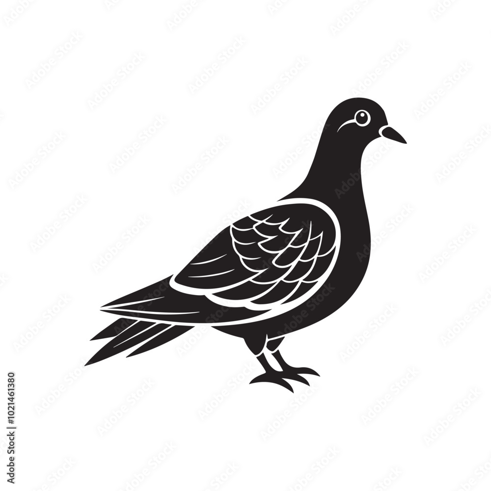 Pigeon silhouette vector, black and white silhouette, vector and illustration Pigeon silhouette vector, black and white silhouette, vector and illustration