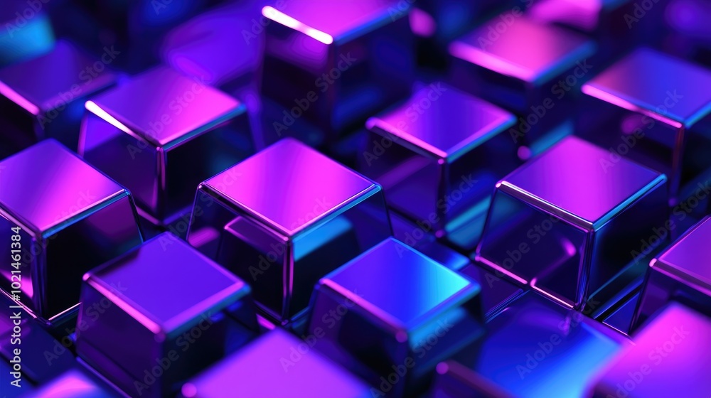 3D rendering of an abstract geometric background in purple and blue hues Cyberpunk theme Suitable for advertising technology showcases banners cosmetics fashion and business Sci Fi illustration fo 3D rendering of an abstract geometric background in purple and blue hues Cyberpunk theme Suitable for advertising technology showcases banners cosmetics fashion and business Sci Fi illustration fo