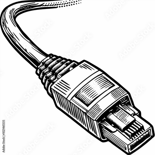 Detailed Vector Illustration of Ethernet Cable Connector for Network Design