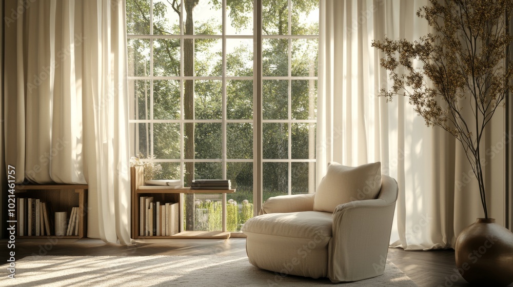 Cozy Living Room with Natural Light and Soft Textiles Cozy Living Room with Natural Light and Soft Textiles
