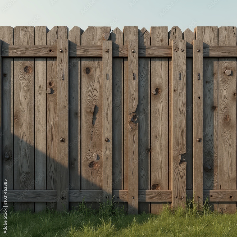A rustic wooden fence in a grassy area, perfect for rural or garden themed projects. Ideal for landscaping, home improvement, or outdoor design visuals. A rustic wooden fence in a grassy area, perfect for rural or garden themed projects. Ideal for landscaping, home improvement, or outdoor design visuals.