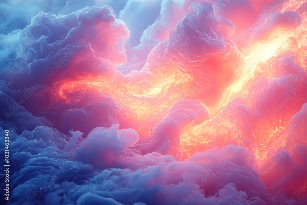 A weightless, cloud-like form with iridescent pink and blue tones,, A weightless, cloud-like form with iridescent pink and blue tones,,