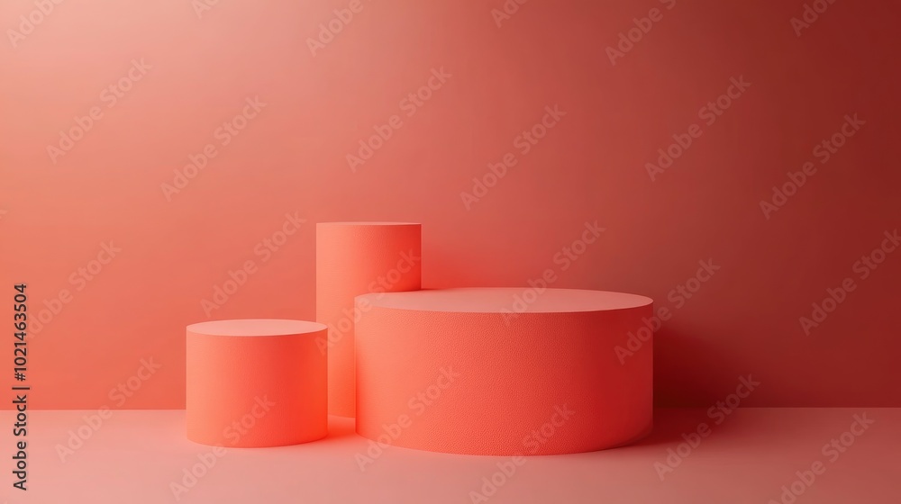 3D rendering of a minimal podium pedestal stand in a soothing coral color