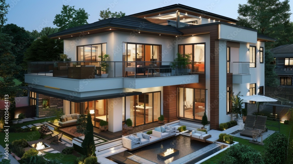 Fototapeta premium Modern Mansion Exterior Design Illustration