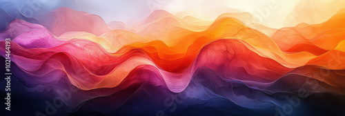 A minimalist design featuring colorful undulating lines with vibrant gradient hues,