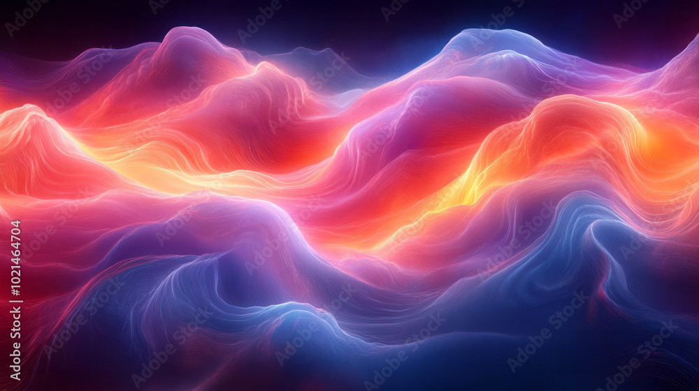 A digital art piece featuring colorful undulating lines with glowing gradient hues, A digital art piece featuring colorful undulating lines with glowing gradient hues,