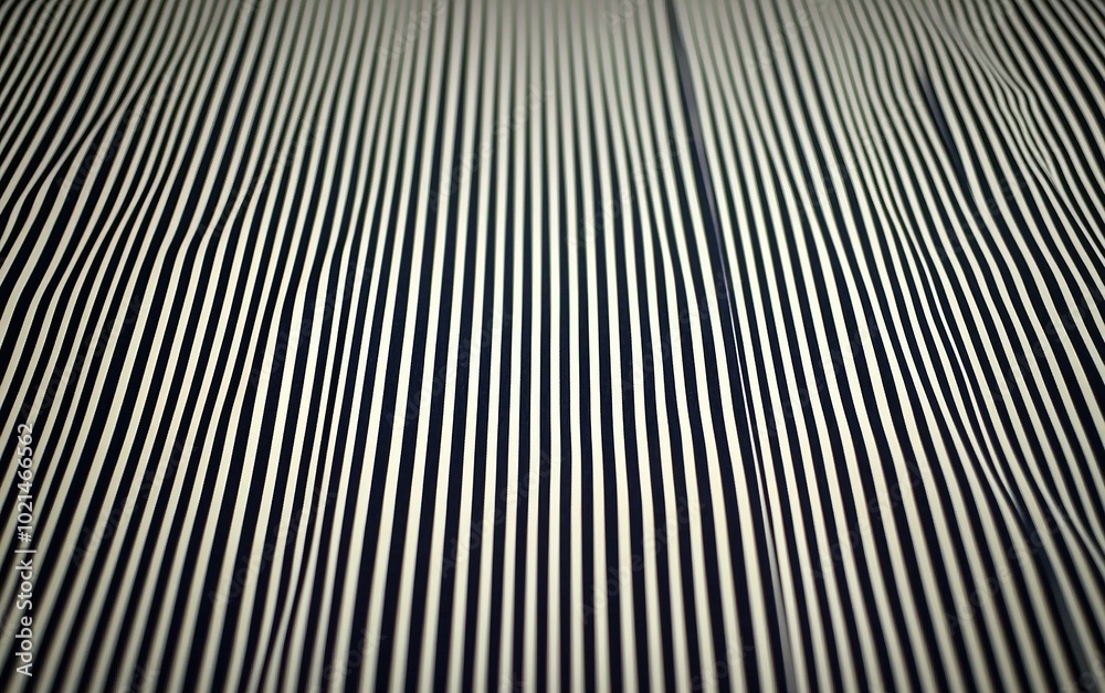 Vertical black and white striped fabric texture captured in soft light, highlighting the smoothness and pattern of the material