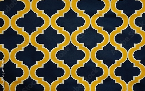 Bold geometric pattern in navy blue and yellow showcasing a modern design aesthetic for home decor or fashion projects