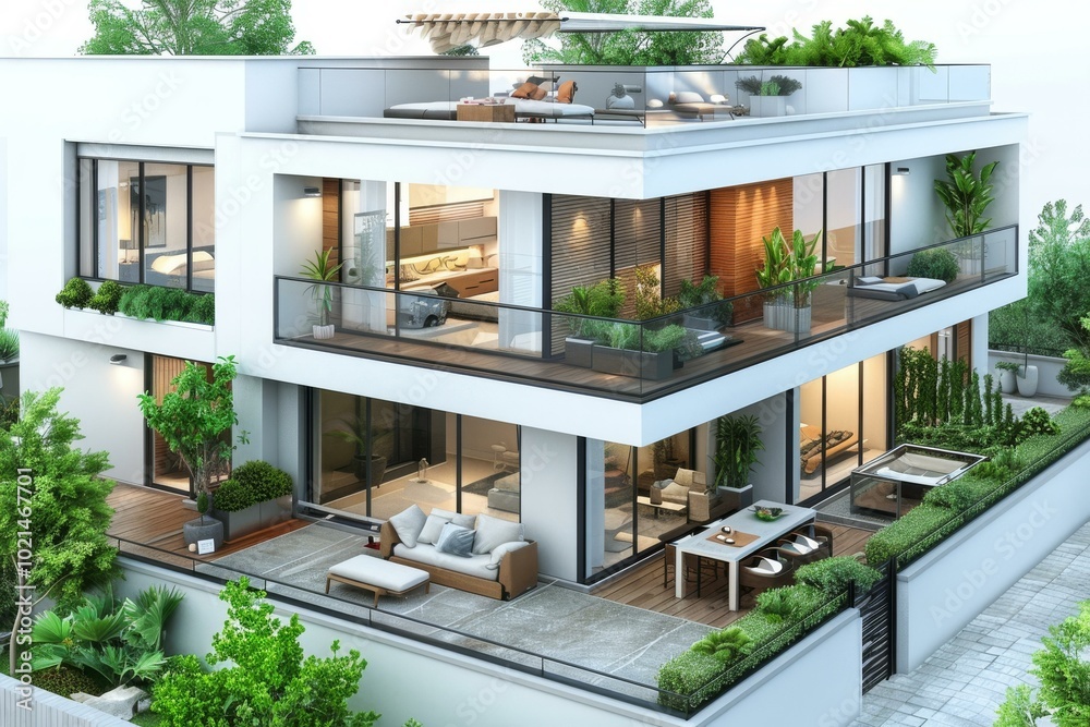 Modern Multi-Level Residential Building Exterior Modern Multi-Level Residential Building Exterior