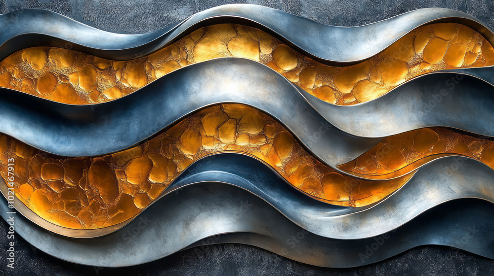 Smooth metallic waves flowing across the canvas,, Smooth metallic waves flowing across the canvas,,