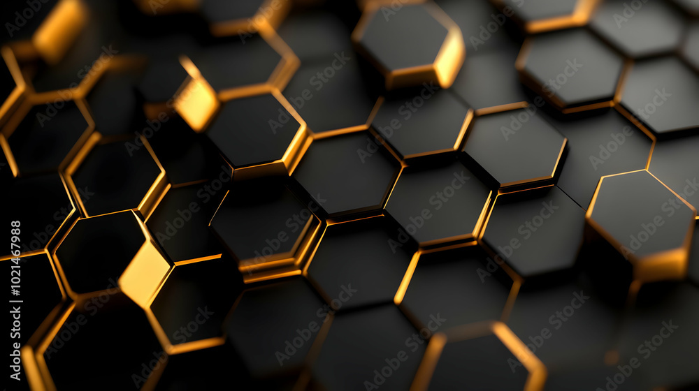 Abstract 3D Background with Black and Gold Hexagons Abstract 3D Background with Black and Gold Hexagons