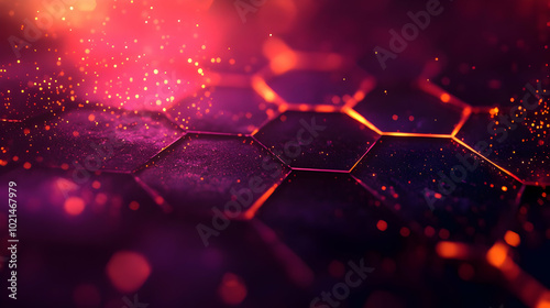Abstract Background with Hexagon Pattern and Red Glowing Lights