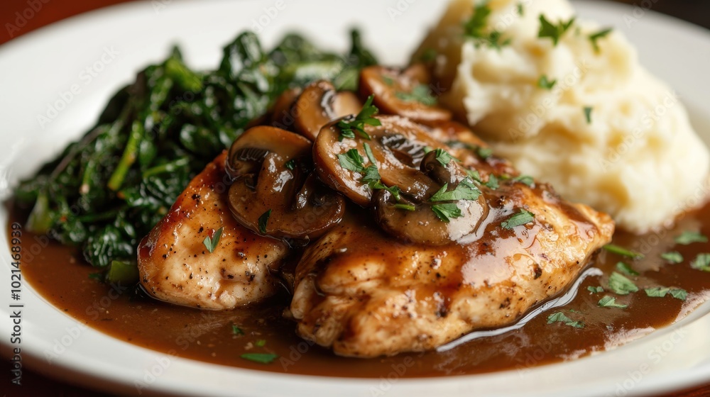Gourmet Chicken Marsala with Mashed Potatoes and Sautéed Spinach for Elegant Dining Experiences Gourmet Chicken Marsala with Mashed Potatoes and Sautéed Spinach for Elegant Dining Experiences