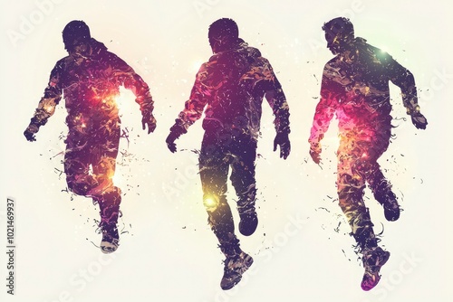 Three Silhouettes of Men in Jumping Pose with Abstract Background