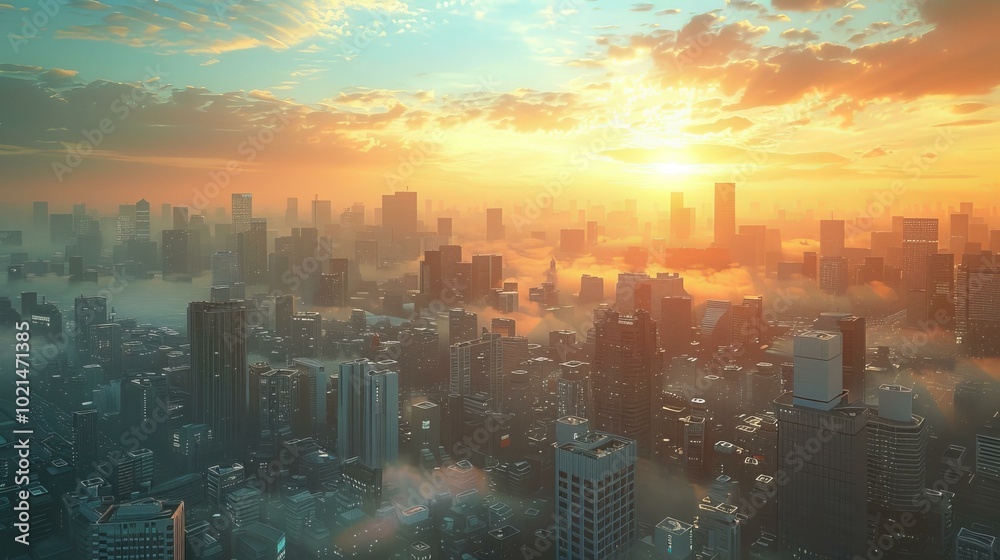 Fototapeta premium Sunrise over a Futuristic Cityscape