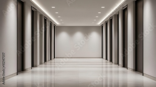 Technical diagram of a minimalist hallway with recessed floor and ceiling lights, hallway lighting, modern interior