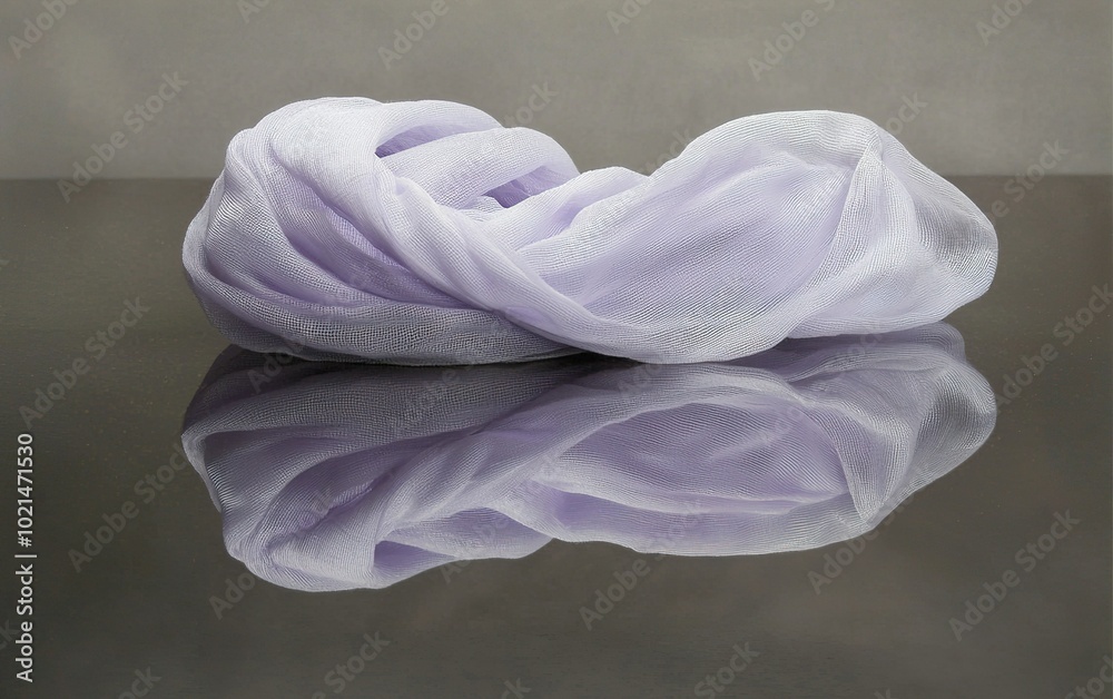 Obraz premium A delicate lavender scarf drapes gracefully on a reflective surface in soft, natural lighting
