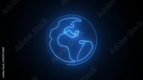 Wallpaper Mural Neon world icon blue glowing  animation video. Torontodigital.ca