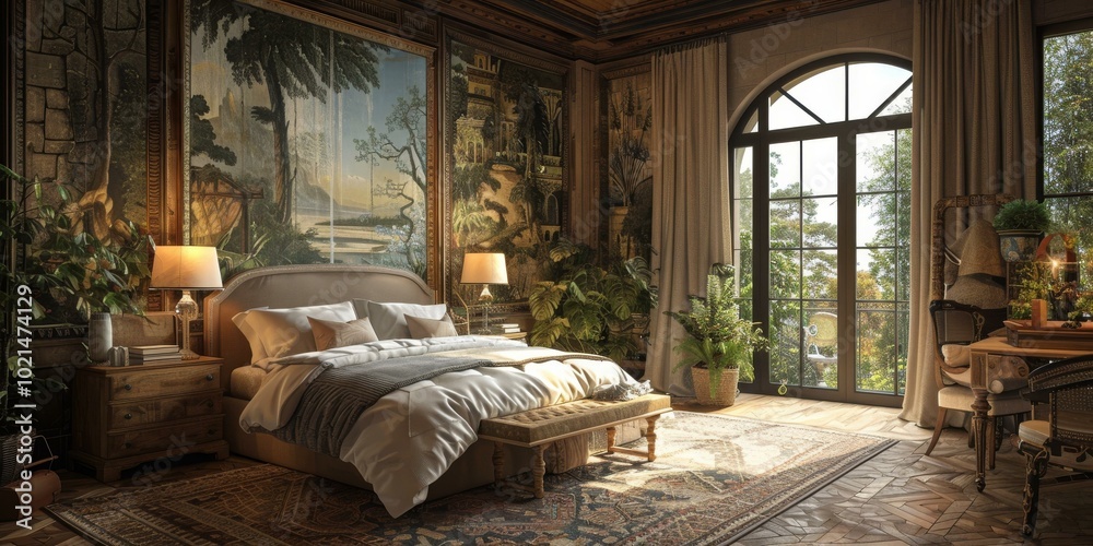 Elegant Bedroom Interior with Scenic View Elegant Bedroom Interior with Scenic View