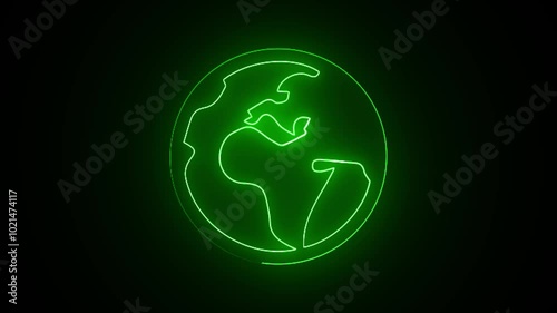 Neon world icon green glowing  animation video.