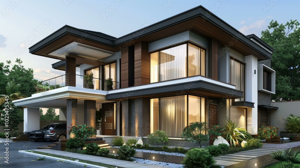 Modern House Exterior Design Illustration Modern House Exterior Design Illustration