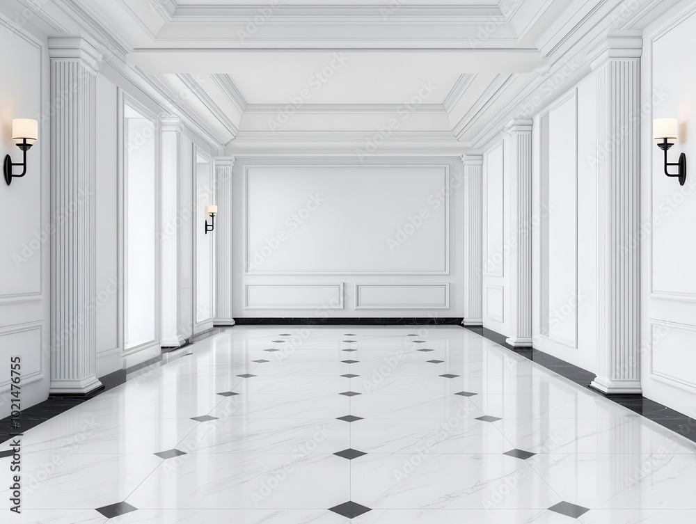 Fototapeta premium Blueprint of a luxury foyer with chandelier lighting and soft wall sconces, foyer lighting, grand entrance