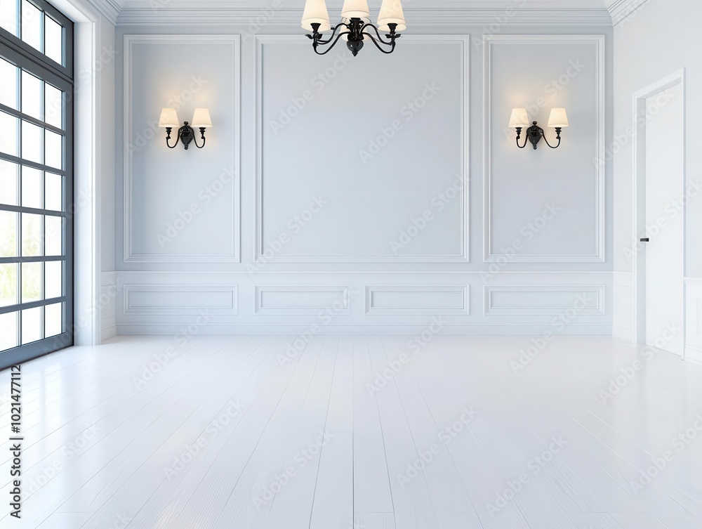 Fototapeta premium Blueprint of a luxury foyer with chandelier lighting and soft wall sconces, foyer lighting, grand entrance