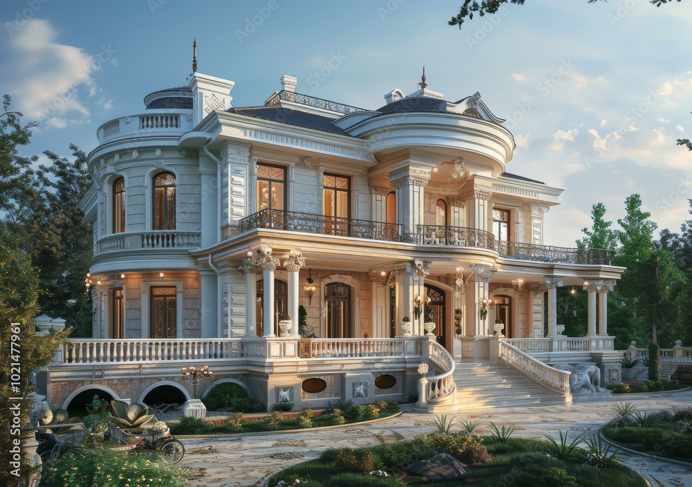 Naklejka premium Elegant European Mansion Exterior Design