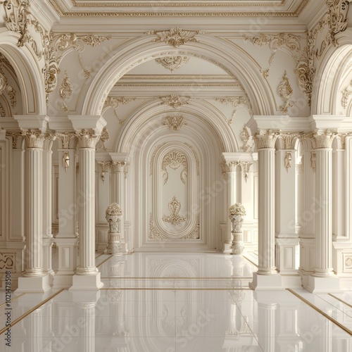 Elegant White Palace Hallway Illustrative Design