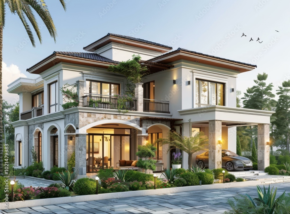 Fototapeta premium Luxury Villa Exterior Design with Modern Architecture