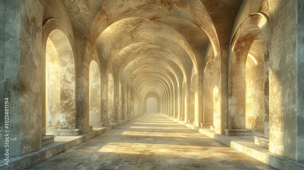 Ancient Stone Corridor under Sunlight Ancient Stone Corridor under Sunlight