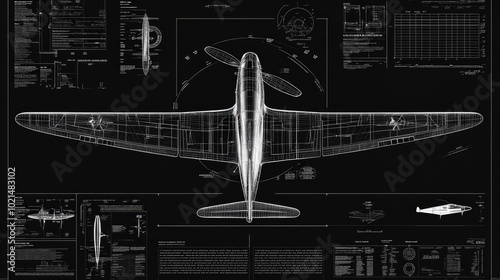 Detailed schematic of a Spitfire fighter aircraft showcasing design and specifications photo