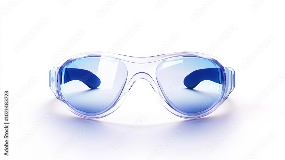 Fototapeta premium Clear protective goggles with blue tint on a white background suitable for eye protection during various activities. Generative AI