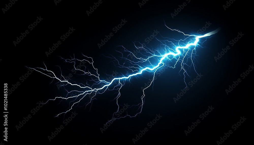 Striking blue lightning bolt illuminating the dark sky, showcasing the power of nature in a stunning display. Striking blue lightning bolt illuminating the dark sky, showcasing the power of nature in a stunning display.