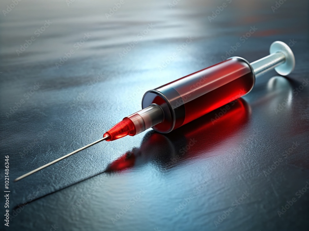 Medical needle used for blood donation and testing in a clinical environment on sterile surface Medical needle used for blood donation and testing in a clinical environment on sterile surface
