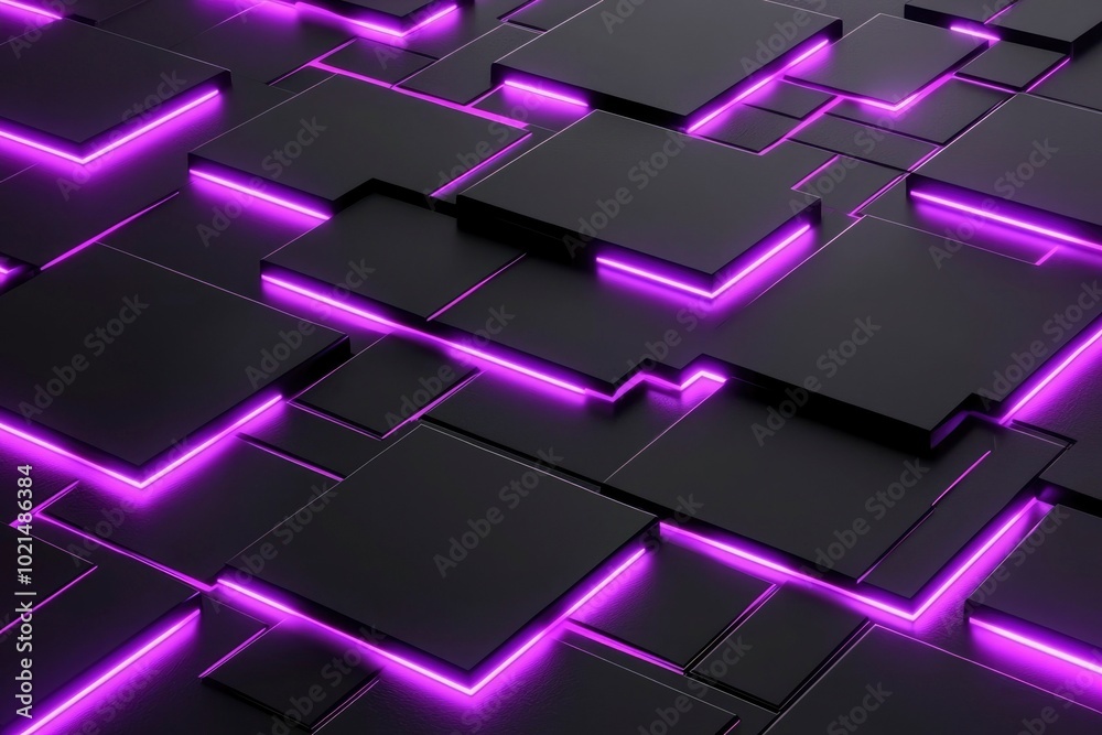 Abstract Pattern of Black Squares with Purple Neon Lights Abstract Pattern of Black Squares with Purple Neon Lights