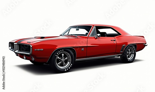 A stunning vintage red car showcasing classic American muscle, perfect for automotive promotions, vintage themed projects, or nostalgic design.