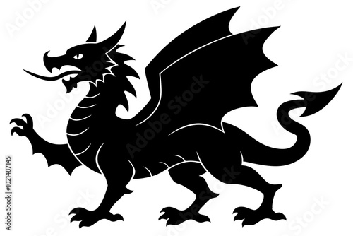 Welsh Dragon Silhouette Vector Illustration of the National Emblem