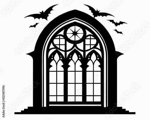 Gothic Victorian Window silhouette ,Gothic Victorian Window vector illustration