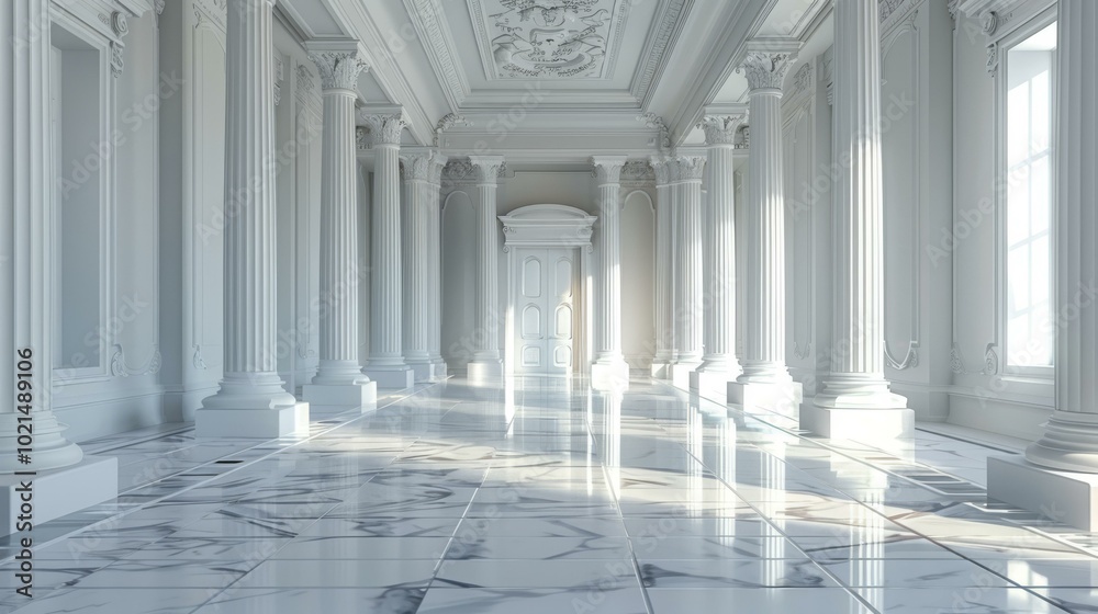 Obraz premium Elegant White Marble Hallway with Columns