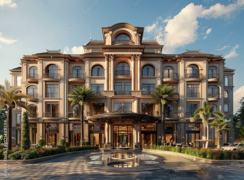 Naklejka premium Elegant Hotel Exterior Design Illustration